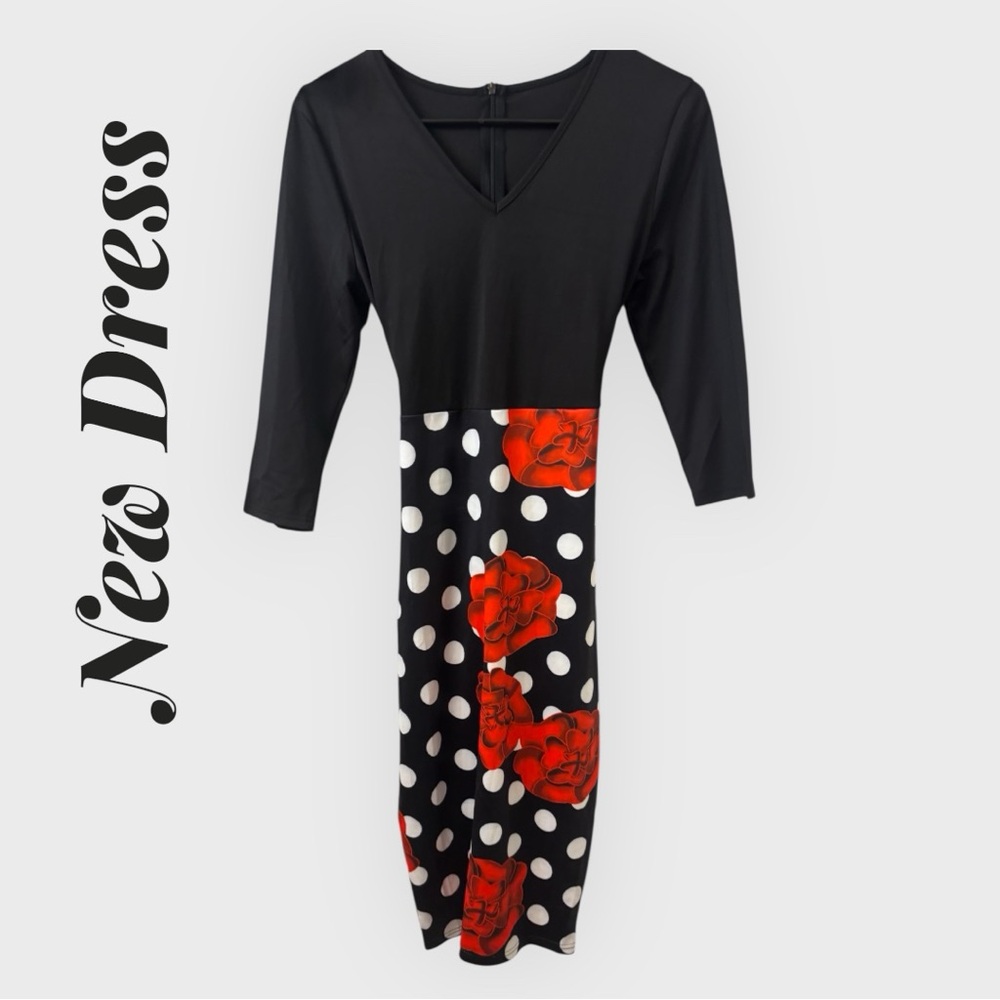 NWT! Black and Red Floral Dress